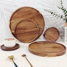 4 尺寸相思木圆形托盘，用于厨房和餐桌装饰的木盘，适用于咖啡桌和家居装饰