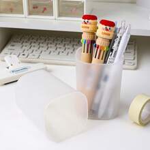 5个/10个磨砂透明笔筒，圆形文具收纳杯，办公桌及学习用品，塑料笔筒，家居收纳，铅笔盒，笔袋 - 彩色 - 查看 4