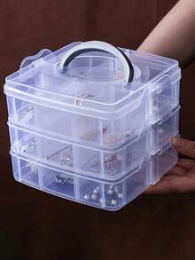 1 pieza Caja de almacenamiento de plástico transparente de uso múltiple, caja de joyas portátil y desmontable de 3 capas, caja de almacenamiento de manualidades, adecuada para aretes, anillos, collares, joyas, cosméticos, accesorios para el cabello, decoraciones para uñas, organizador de escritorio, regalo para mujeres, decoración de habitación - Multicolor - Ver 7
