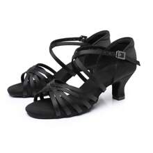 5cm & 7 Inch High Heel Women's Brown Dance Shoes, Soft, Lightweight, Comfortable, Professional Latin Dance Shoes, Satin Material, Suitable For Ballroom, Party, Wedding, Jazz, Rumba, Tango, Salsa Practice, Performance And Indoor Sandals - Black - View 5