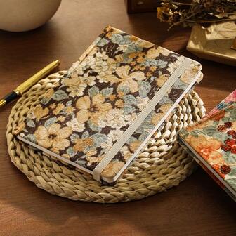 1pc A5 Embossed Oil Painting Print Velvet Fabric Sketchbook, Blank Drawing Notebook