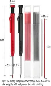 2 Pack Carpenter Pencils Mechanical Pencils With 12 Refills, Construction Pencils With Built-In Sharpener, Long Nib Deep Hole Pencil Marker, Heavy Duty Woodworking Pencil For Architect (2 Colors)