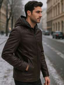 Men's Winter Urban Style Jacket, Jacket With Removable Hood, Faux Leather Jacket, Men's Lined Jacket, Casual Jacket, Zipper Front, Jacket With Pockets, Windproof Jacket, Men's Clothing For Cold Weather, Elegant Men's Jacket, Jacket With Modern Finish, Versatile Jacket For Everyday Life, Men's Mid-Season Jacket, Winter Travel Jacket, Jacket With High Collar, Casual Men's Jacket With A Soft Touch, Comfortable Jacket For Outings, Practical Jacket With Zipper Closure, Motorcycle Jacket, Jacket With A Fitted Fit, Modern Jacket For Urban Looks, Warm Jacket With Functional Pockets, Men's Jacket For Everyday Use, Jacket With Hood And Zipper, Jacket With Contemporary Design, Jacket For Combinations With Jeans Or Black Pants, Jacket For Cold Days, Modern Men's Jacket, Jacket With Classic Style, Resistant And Durable Jacket - 咖啡棕 - 查看 3