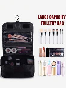 1pc Waterproof Travel Makeup Bag, Hanging Toiletry Bag, Double Layer Cosmetic Organizer Bag, Large Capacity Bathroom Toiletry Bag, Multi-Functional Travel Toiletry Bag, Portable PVC Cosmetic Bag, Holiday Ladies Beach Bag, Travel Bag, With Hook, Double Layer, PVC, Waterproof, Large Capacity, Suitable For Outdoor Travel, Business Trip, Home Storage, Travel, Holiday Outing, Party, Travel Essentials, Cruise Essentials, Holiday Essentials, Back To School Toiletry Bag, Bedroom Decor, Holiday Gift, Birthday Gift, Minimalist Design