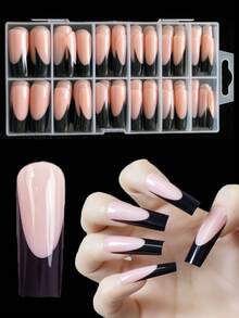 150 lange quadratische französische Nägel - 4 verschiedene Farben und Stile, Druck-Typ französische quadratische 3-in-1 Gel-Falschnägel, 12 Größen geeignet für DIY-Nägel, dauerhafte Falschnägel, geeignet für Frauen und Nagelstudios Nagelbedarf