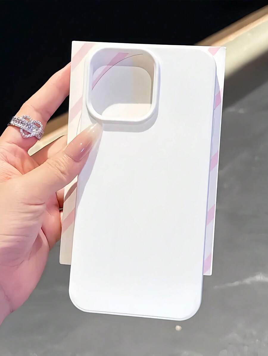 1pc White Matte Simple Large Hole Lens Protection Anti-Drop Phone Case, Personalized For IPhone 16 Pro Max, 17/16/15/14 Plus, 13/12/11 Protective Cover - White - View 1