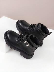 1 par de botas rasteiras infantis novas, botas de cavaleiro infantil, estilo punk, artesanato 3D, design de , adequadas para alunos do ensino fundamental e médio, versáteis para passeios e reuniões, todas as estações