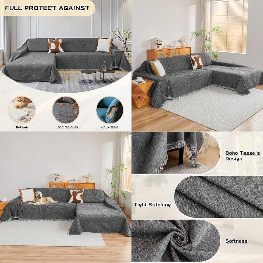 Fast LogisticsCouch Cover For Sectional Sofa 2 Pieces Couch Covers For L Shape Sofa Cover Furniture Protector For Pets Sofa Slipcover For 23 Cushion Couch 71x118+71x118 Dark Grey Discounts
