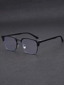 1 Pair Men's Metal Half-Frame Vintage Style Transparent Lens Glasses, Suitable For Daily Wear, Gaming And Computer Work - Clear - View 2
