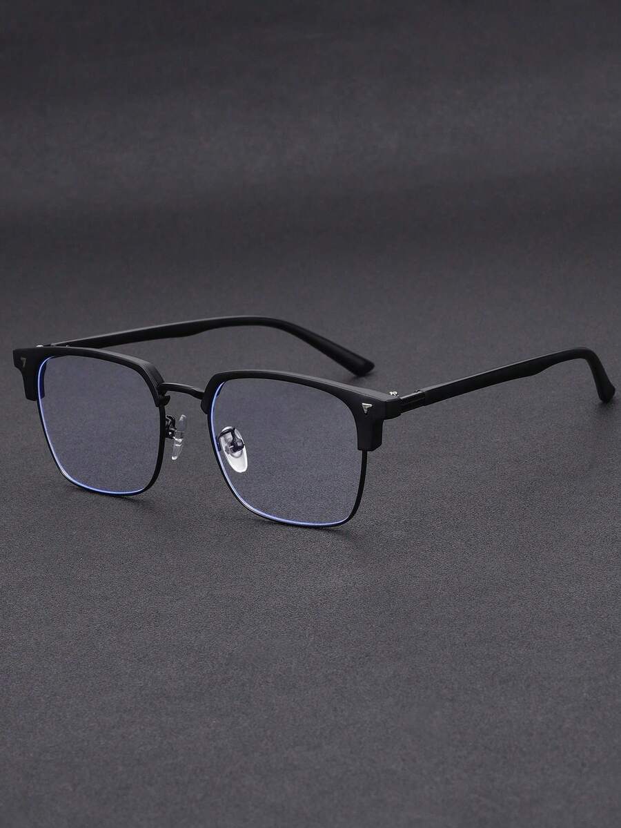 1 Pair Men's Metal Half-Frame Vintage Style Transparent Lens Glasses, Suitable For Daily Wear, Gaming And Computer Work
