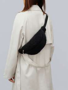 1PC New Autumn/Winter Fuzzy Waist Bag,Soft Sherpa Fabric Adjustable Strap Design - Women's Pouch For Daily, Shopping, Campus & Casual Outings - Multicolor - View 10