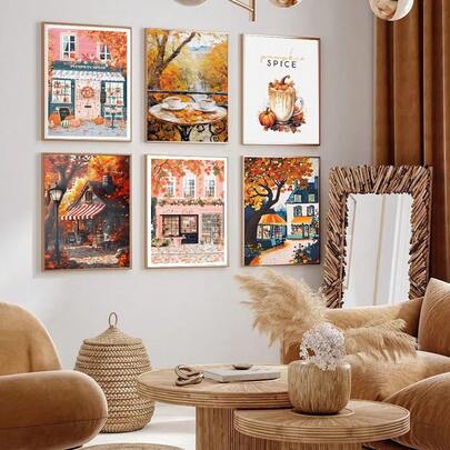 1/3 pièces Affiches imprimées Latte à la citrouille épicée de café d'automne, décoration murale d'art d'automne, décoration de bar à café de Thanksgiving, décoration de cadeau avec cadre en bois optionnel