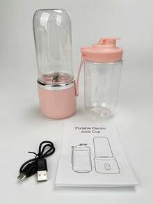 2 合 1 便携式榨汁机和搅拌机，带 USB 充电 - 6 刀片双杯，适合制作冰沙、奶昔和冰饮 - 适合注重健康的人士、旅行、工作或家庭使用的完美礼物，容量 16.91 盎司，旅行榨汁机 | 现代厨房电器 | 耐用塑料机身，榨汁机底座