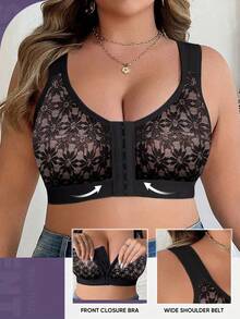 Sujetador inalámbrico cómodo con cierre delantero para mujeres de talla grande - Negro - Ver 2