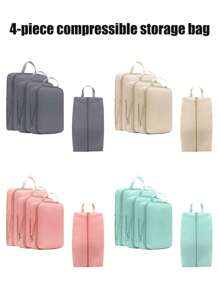 4 أكياس تخزين ضاغطة، مكعبات تنظيم السفر مع حقيبة للأحذية، قابلة للتوسيع وتوفر مساحة تخزين متقدمة - ضرورية للأمتعة والعودة إلى المدرسة