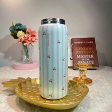 32oz 304 Stainless Steel Extra-Large Capacity Water Bottle | Keeps Water Hot Or Cold | Couples' Water Bottle | Perfect For Home, Office, School, And Other Occasions. - 藍白櫻桃 - 查看 2