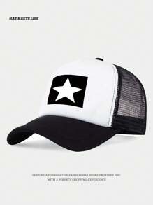 Unisex Pentagram Print Breathable Mesh Baseball Cap, Adjustable Outdoor Sun Hat, Lightweight And Breathable For Daily Commute