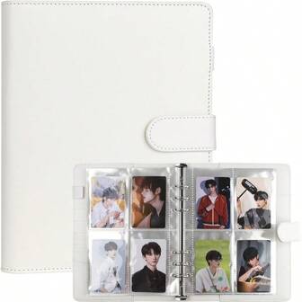 CW A5 Kpop Photocard Binder 6 Ring Binder Album With 200 Card Slots PU Leather Binder Cover With Magnetic Buckle Closure For Organizing Trading Cards WhiteO