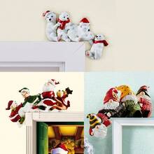 1pc, Festive Christmas Wooden Corner Door Frame Ornament,Four Gnome ,White Bear And Reindeer And Santa Claus,Seasonal Decor, Holiday Accessory, Christmas Decor Supplies, Wall Pediments, Corner Decoration