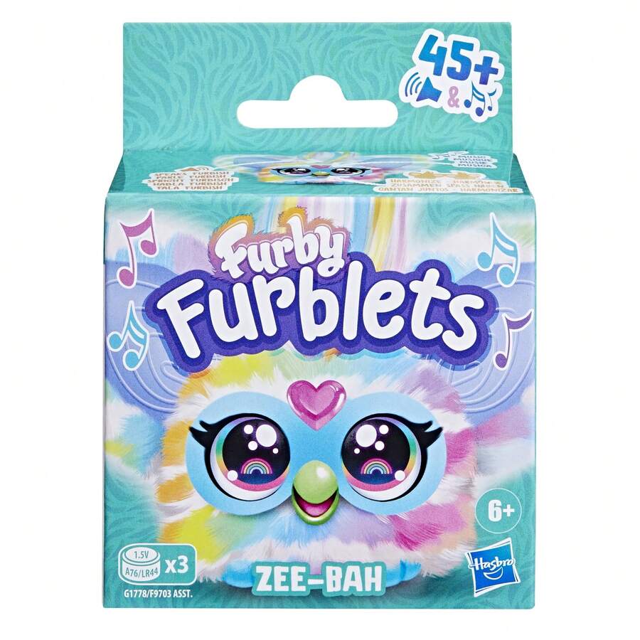 Hasbro Furby Furblets Zee-Bah 迷你朋友，适合男孩和女孩的电子毛绒玩具，彩虹斑马，会说 Furbish 语言并播放音乐，第 5 季，适合 6 岁以上儿童，开学礼物 - Rainbow Zebra - 查看 1