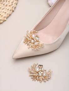 2件装可拆卸DIY鞋饰，金色羽毛翅膀造型水晶装饰鞋夹，时尚优雅，适用于高跟鞋、平底鞋、凉鞋、浅口鞋、婚鞋、约会鞋、婚礼鞋、办公鞋等。