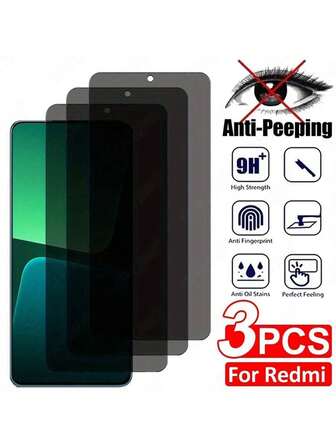 3pcs Anti-Privacy Screen Protector For Mi For Redmi Note 14 13 12 11 10 Pro 4G 5G Tempered Glass 9H Full Cover Protective Glass For Redmi 14C 13C 13 12C 12 Glass Film Screen Protection Essentials, Applicable To Daily Shield, Office, Home Phone Screen Protector Phone Accessories Waterproof Shockproof Anti-Fall Scratch Resistant