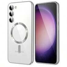 Magnetic Transparent Phone Case Compatible With Galaxy A06 A16 A26 A36 A56 S25 Ultra S24 Ultra, Compatible With MagSafe, Built-In Camera Lens Protector, Luxury Electroplated Soft TPU Transparent Shockproof Ultra-Thin Protective Case, Compatible With Series, Waterproof, Shockproof, Scratch-Resistant.,International Version, Not The Domestic Version - Silver - View 3