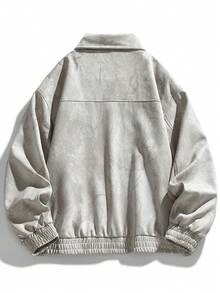 1 件卡其色绒面革羊毛领拉链袖口和胸袋设计男士皮夹克，秋冬 - 卡其色 - 查看 2