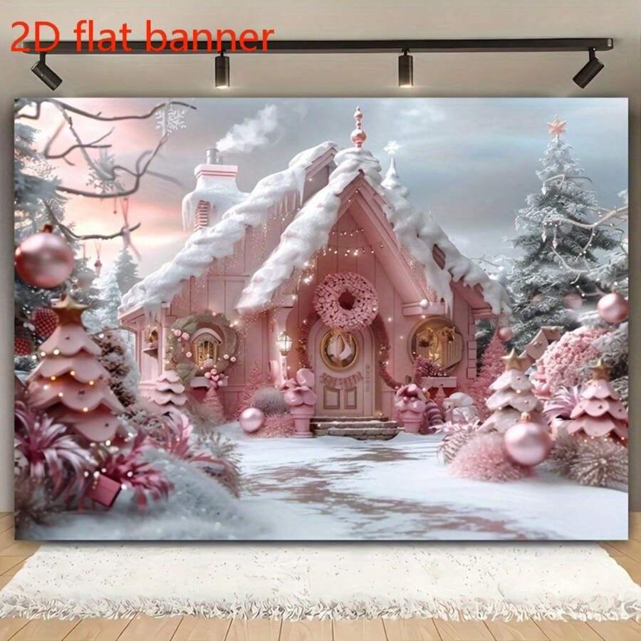 1 件 2D 平面圣诞横幅背景，粉色魔法仙女屋，圣诞树，白云，粉色元素 - 1個 - 查看 1
