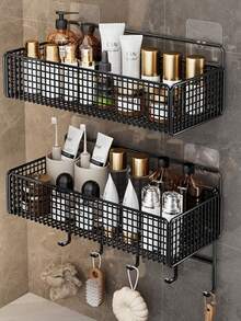 10 piezas Ganchos organizadores de baño, ganchos colgantes para inodoro, balcón y tocador, estante de almacenamiento de montaje en pared sin taladrar