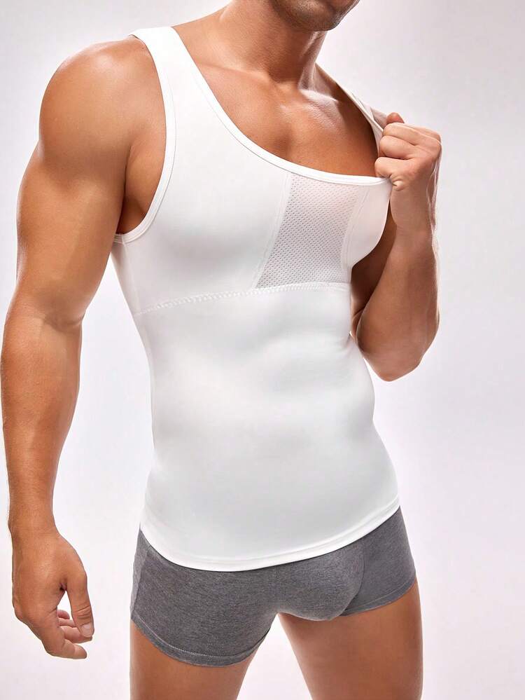Men's Slimming Compression Tank Top, Shapewear - Breathable High Elasticity Fitted Vest, Suitable For Fitness, Sports And Daily Wear - White - View 7