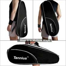 Tannius - Bolsa de raqueta de tenis (3-5 raquetas), con compartimento para zapatos y teléfono y almohadilla protectora, bolsa de raqueta súper espaciosa y ligera para tenis, bádminton