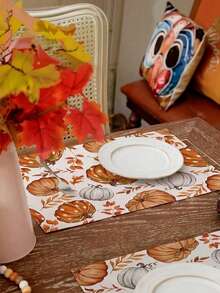1/4/6/8Pcs Fall Placemats 12x18 Inches, Pumpkin Maple Leaves Orange Autumn Seasonal Farmhouse Burlap Indoor Outdoor Table Mats Decorations For Home Party - Orange - View 3