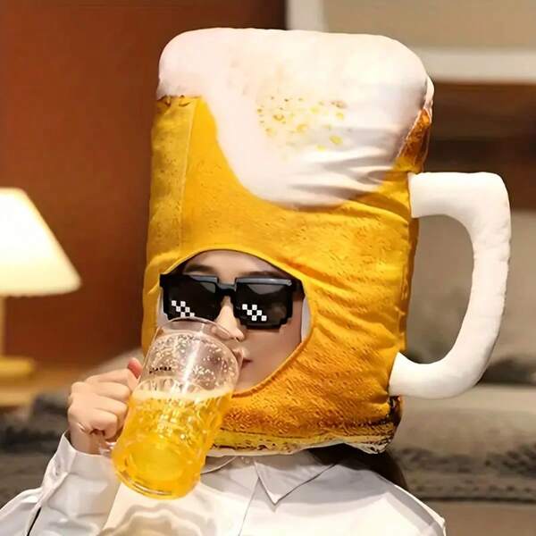 1pc Plush Beer Mug Hat - Funny Christmas Party Accessory, Soft Costume Prop, Suitable For Valentine's Day, New Year, Party, Spring/Summer