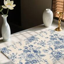 6pcs Blue And White Porcelain Pattern Placemats, 100% Polyester Woven, Size 12"X18"/30cm X 45cm, Machine Washable, Heat Resistant, Stain Proof, Waterproof, Easy To Clean, Suitable For Tabletop Decor, Dish Protection, Gifts, Party Decoration, Kitchen And Living Room Decor. - Blue - View 9