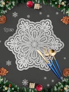 1/4/6pcs Christmas Lace Snowflake PVC Gold Foil Placemats, Christmas Hotel Restaurant Decor Heat Insulation Non-Slip Table Mats, Suitable For Wedding Party, Valentine's Day, Holiday Celebration, Picnic, Birthday Banquet Table Decoration