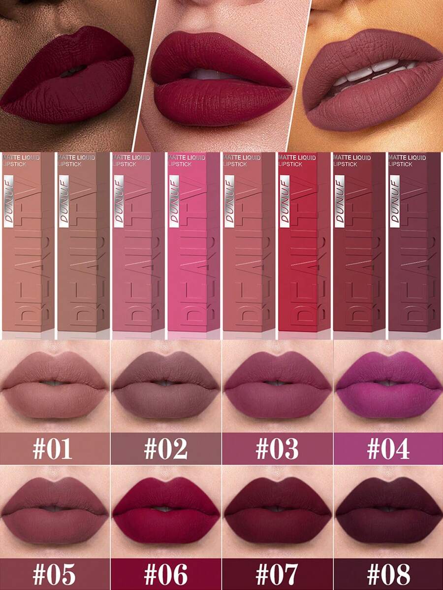 裸棕色哑光液体唇膏，丝绒性感深红色唇彩，不粘腻，持久唇妆