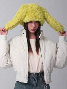 1pc Women's Spring Cute Cartoon Rabbit Ear Decoration Casual Soft Long Fur Warm Hat, Suitable For Daily Wear, Gift