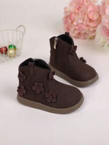 1 Pair Children's Fashionable, Comfortable And Versatile Boots With Side Zipper Design, Suitable For Family Gatherings, Outdoor, And School - Brown - View 6