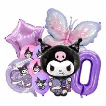 Decoraciones de fiesta de Sanrio Kuromi, decoraciones de globos de dibujos animados lindos de Kuromi, set de globos con números de mariposa morada de Kuromi para fiestas de cumpleaños, decoraciones de pared de fondo para fotos de grupo de fiesta de Kuromi, suministros de fiesta con globos con forma de personaje kawaii de Kuromi