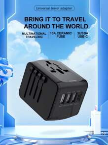 1pc Universal Travel Power Adapter, Travel Universal Plug, 3USB+1Type-C Ports, 110V-240V Input, Power Adapter Computer Accessories, US/EU/UK/AU Plugs, Surge Protection, Suitable For Over 170 Countries/Regions, Essential For Business Trip And Travel, For Computer, Tablet, Laptop