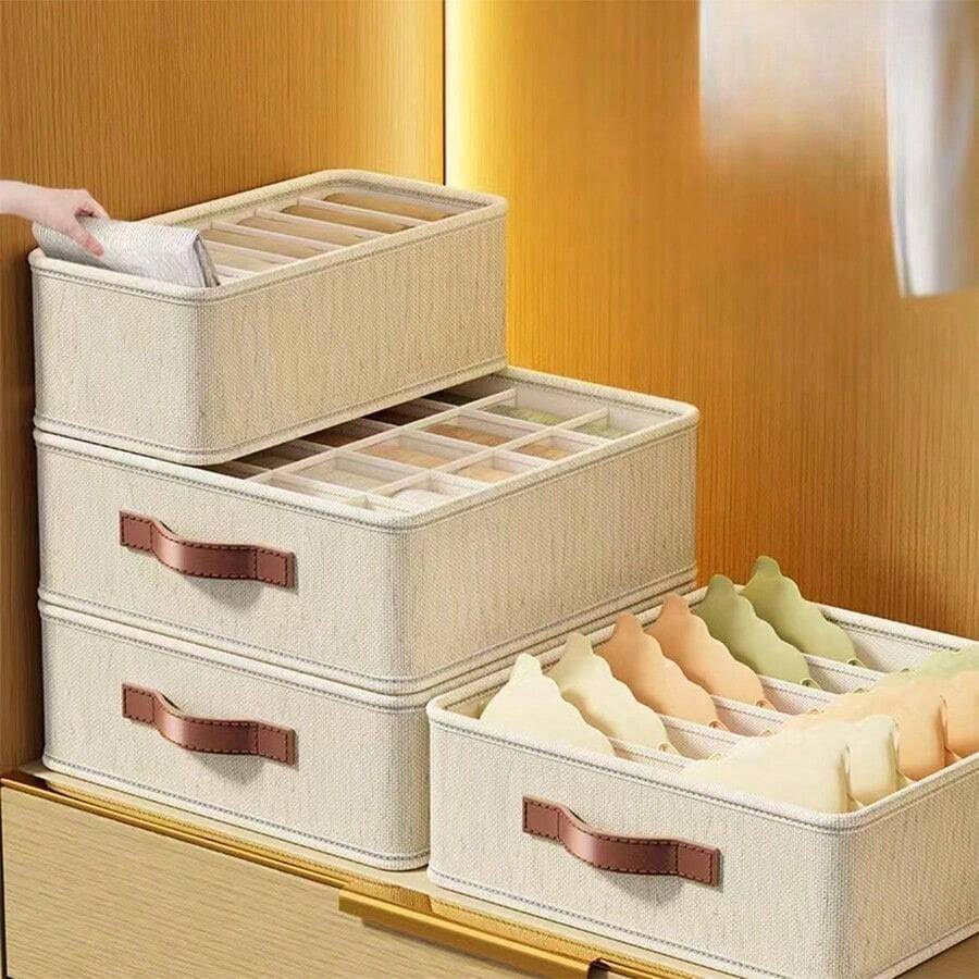 1/2pcs Tianshan Hemp Underwear Storage Box - Bedroom Underwear Drawer Organizer With Dividers, Multi-Functional Dormitory Household Wardrobe Underwear Container