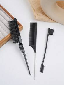3pcs Black Hair Styling Brush Set, Daily Fluffy Brush, Teasing Brush, Edge Brush And Densely-Toothed Comb