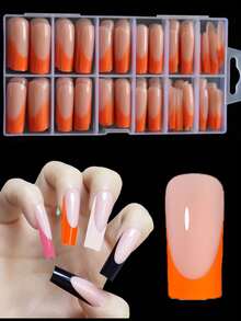 150 lange quadratische französische Nägel - 4 verschiedene Farben und Stile, Druck-Typ französische quadratische 3-in-1 Gel-Falschnägel, 12 Größen geeignet für DIY-Nägel, dauerhafte Falschnägel, geeignet für Frauen und Nagelstudios Nagelbedarf