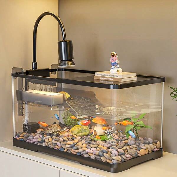 Großer Aquarium-Tank für gemischte Fisch- und Schildkröten-Lebensräume, mit Schildkröten-Klettersteg, geeignet für Heim-Ökosystem-Landschaftsgestaltung, Brasilianisches Schildkröten-Gehege