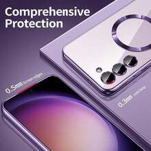 适用于三星 Galaxy A06、A16、A26、A36、A56、S25 Ultra、S24 Ultra 的磁吸透明手机壳，兼容 MagSafe，内置摄像头镜头保护膜，采用奢华电镀软 TPU 材质，透明防震超薄保护壳，防水、防摔、防刮擦。国际版，非国内版。 - 紫色 - 查看 7