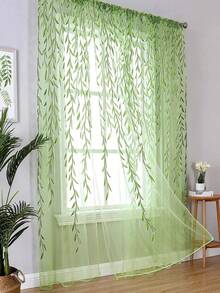 1 pezzo Tenda trasparente a foglia di salice, tenda a vite di foglia di salice in stile pastorale con passante superiore, ombreggiatura e protezione della privacy, adatta per soggiorno, camera da letto, balcone e altre decorazioni per ambienti | Decorazione autunnale - Multicolore - Visualizzare 11