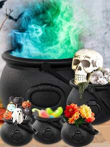 1 pezzo Calderone da strega di Ognissanti - Secchio di plastica nera con manico, multiuso per dolcetto o scherzetto e temi di stregoneria spaventosa, decorazione per la casa di Ognissanti, decorazioni di Ognissanti