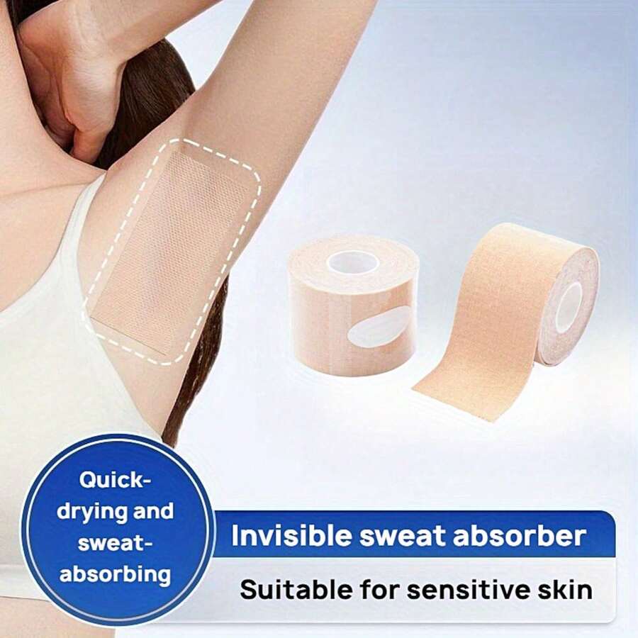 5厘米 x 5米/1.9英寸 x 196.8英寸 隐形腋下吸汗贴，吸汗衣物贴，腋下吸汗贴，超薄透气一次性腋下吸汗贴，专为多汗症设计，吸味腋下贴，男女通用低过敏性衣物保护贴 - 多色 - 查看 1