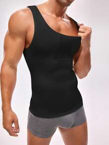 Men's Slimming Compression Tank Top - Slim Fit Undershirt, Breathable & Stretchy, Abdominal Shaping Fitness Wear - Black - View 8